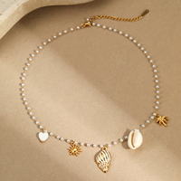 Collier pour femme en acier inoxydable NIMAI avec pendentifs Cœur, Coquillage, Fleur de soleil, Cocotier et perles – Collection Été