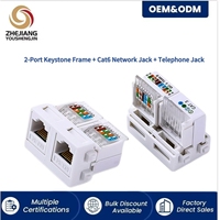 Modul Jaringan Keystone Jack Cat6 2 Port RJ45 Ysj HB Cat 6, Tanpa Alat, IDC Punch Down, Putih, untuk Panel Dinding/Patch Panel