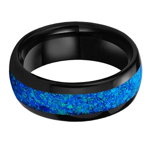 Anillo de Carburo de Tungsteno Negro con Incrustaciones de Ópalo Azul de 8 mm de Coolstyle Jewelry para Hombre y Mujer, Anillo de Compromiso y Boda de Moda, Ajuste Cómodo - Product Image 2