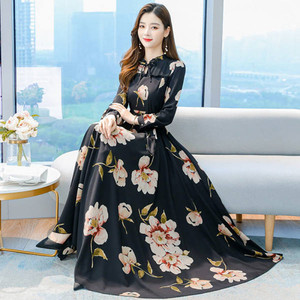 <span class=keywords><strong>Robe</strong></span> décontractée élégante pour femme en mousseline <span class=keywords><strong>de</strong></span> soie à imprimé floral, manches longues, coupe trapèze, ajustée, avec col montant et laçage, collection printemps - Product Image 3