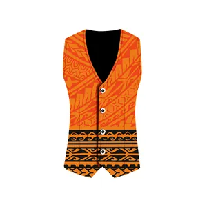 Wholesale Custom Polynesian Tribal Design Single Button Men's Business Suit Vest Casual Dress Vest Slim Fit Waistcoat Vest