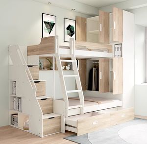 Lit haut-bas multifonctionnel avec lit superposé et <span class=keywords><strong>armoire</strong></span> intégrés Petite unité de style MDF pour enfants pour parents et enfants - Product Image 2