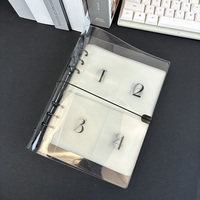 Carpeta de presupuesto de plástico transparente personal negro 6 anillos hoja suelta A5 A6 planificador Agenda cubierta Carpeta de PVC con cierre de banda elástica