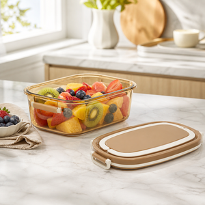 Boîte à lunch <span class=keywords><strong>en</strong></span> verre portable 950 ml, conteneur de stockage alimentaire ovale à double couche avec poignée pour l'école - Product Image 3