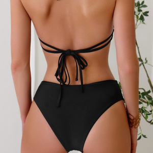 2026 verano traje de baño de lujo niñas Ins <span class=keywords><strong>Tiktok</strong></span> moda diamante metálico Halter Top traje de baño conjunto de 2 piezas frente lazo lateral Patchwork - Product Image 3