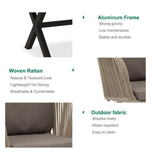 Express Garden, diseño moderno, juego de mesa de comedor de cuerda roja de aluminio para exteriores, sillas de bistro para patio de Hospital, apilables y resistentes a los rayos UV - Product Image 4