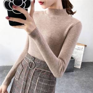 Semi-collo alto Che Basa La Camicia Sottile Femminile Del Maglione Di Maglia a maniche lunghe Top - Product Image 4