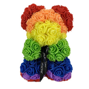 25cm Pe Rose Bear Rainbow Multicolor Rose Bears - Product Image 1