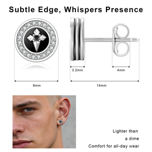 Boucles d'oreilles Hip Hop pour Homme, plaqué or 14 carats, avec clous à pointes noirs, zircone cubique ronde, croix, ancre, étoile, style Iced Out, zircone cubique 5A - Product Image 3