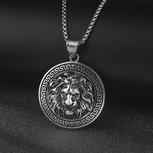 Hip Hop Round Disc Embossment Lion <b>Head</b> Waterproof Stainless Steel Retro Jewelry Pendant Necklaces for Men Pendants - Product Image 1