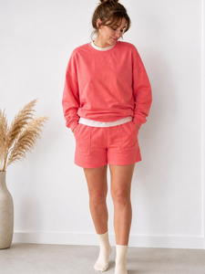 Sweat-shirt à col rond surdimensionné en tissu French Terry, couleur unie, coupe décontractée, unisexe, avec poche, manches classiques, idéal pour l'été - Product Image 2