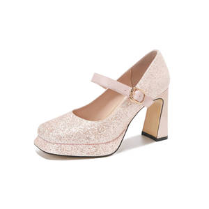 Chaussures Mary Jane à paillettes, bout carré, talon bloc, talon haut, escarpins pour mariage et soirée Y9777 - Product Image 5