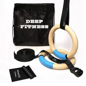 Fitness Training Wooden Gymnastic Rings Wood Gym Rings with adjustable buckle and long numbered straps