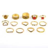 14 pz/set anello set anello di pietra naturale della boemia anello di oro