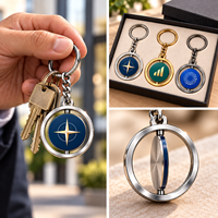 Porte-clés rotatif personnalisé en acier inoxydable, rond, de luxe, avec impression numérique et design double face