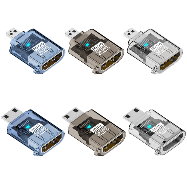 Newest Design Transparent Shell Micro HDTV 2.1 8K Audio Converter Mini HDMI Male to HDMI Female Adapter by TV Laptop Camera