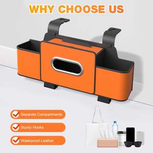 Organisateur de siège arrière de voiture 3 en 1 avec porte-gobelet, boîte à mouchoirs, poubelle et crochets, organisateur de siège arrière de voiture multifonctionnel - Product Image 2