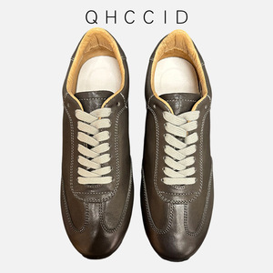 QHCCID Men's Genuine Leather Casual Shoes Brown <b>Low</b> <b>Heel</b> Lace Up Office Walking Shoes - Product Image 1