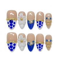 Lot de 10 faux ongles de luxe à presser, motif floral sombre 3D sculpté à la main, style Gothic Night Bloom, amovibles, pour la vente en gros