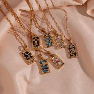 Collar con Colgante de Cartas del Tarot en Acero Inoxidable Chapado en Oro de 18K, Moderno, para Mujer, con Esmalte Cuadrado Colorido y Cadenas de Circonio - Product Image 4