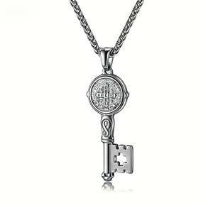 Collar con Colgante de <span class=keywords><strong>Cruz</strong></span> Religiosa de <span class=keywords><strong>San</strong></span> <span class=keywords><strong>Benito</strong></span> Exorcista, Acero Inoxidable 316L con Recubrimiento PVD, Joyería de Moda para Hombre - Product Image 5