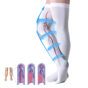 Calcetines de Compresión Blancos con Gradiente, 15-20 mmHg, Hasta el Muslo, Tubo Elástico, Anti-Trombosis, Antibacterianos, Medias de Punto Hasta la Rodilla - Product Image 1
