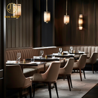 Ensemble de restaurant moderne Ron Group, banquette en cuir en forme de L, table carrée personnalisée, chaise en tissu, mobilier commercial