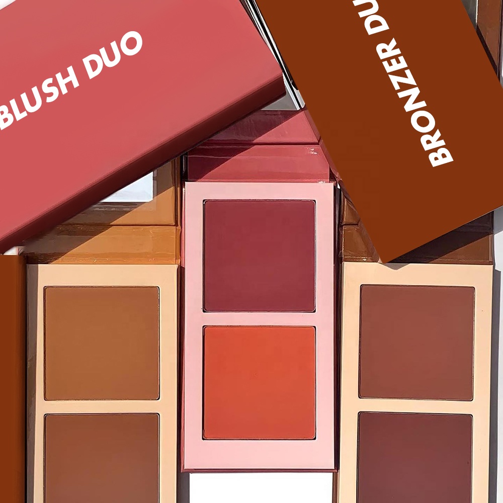 Paleta de blush para contorno facial, 2 cores, novo, fosco, pó prensado, logotipo personalizado, pigmentado em pó, blush, maquiagem, 2 cores