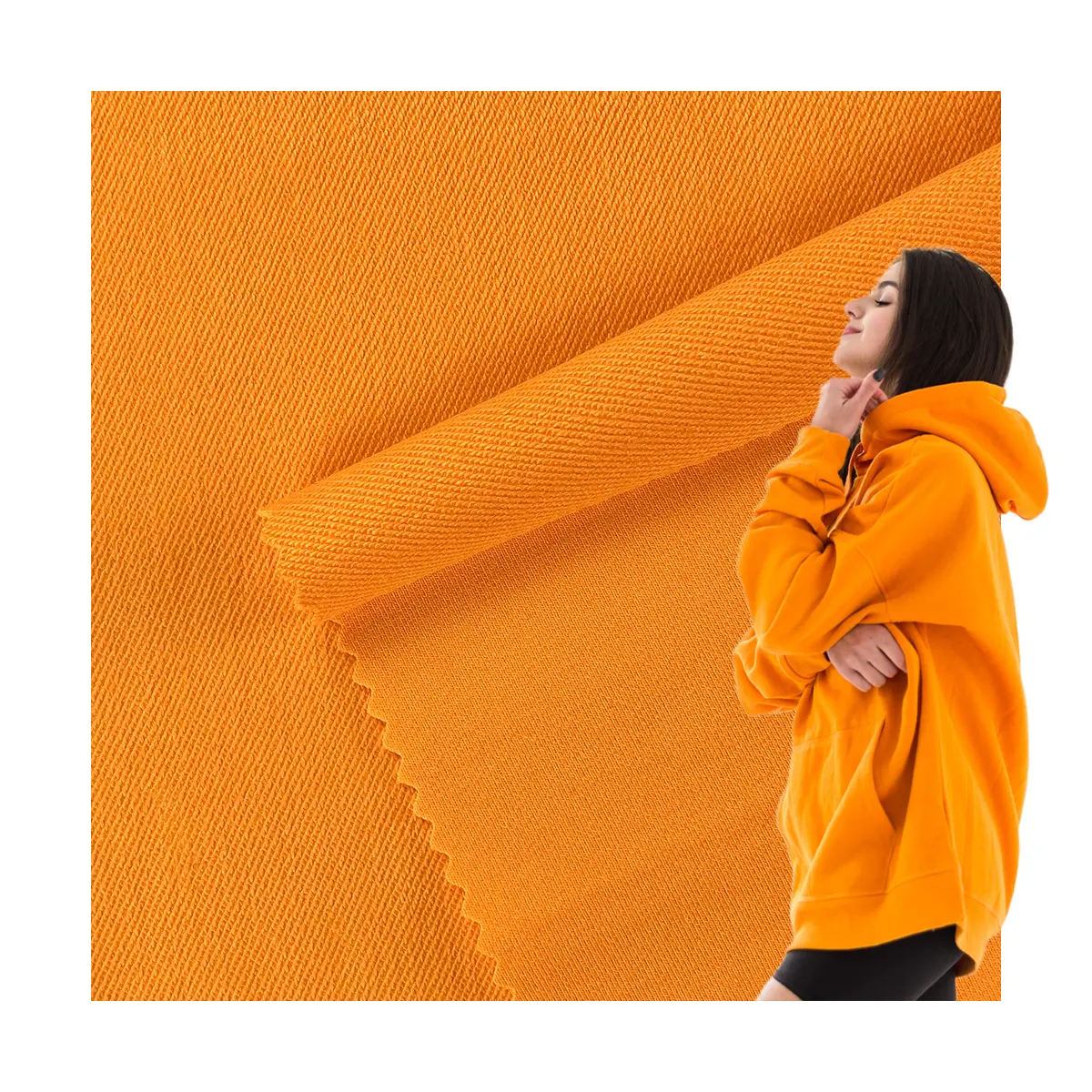 Producción DE FÁBRICA DE China 320gsm 95 Algodón 5 Spandex Tela de sarga elástica Sudadera con capucha de rizo francés Tela de sarga amarilla