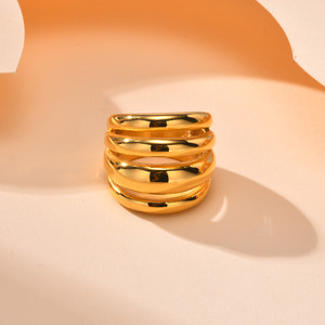 Bague large torsadée en acier inoxydable plaqué or 18 carats, style mode, multi-brins, empilable, pour usage quotidien et soirées - Product Image 3