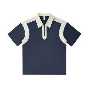 Polo stile Preppy all'ingrosso personalizzato 240 grammi Patchwork cotone 100 collo Polo Vintage mezza Zip ogni giorno T Shirt Polo - Product Image 1