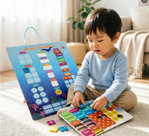 Jouet éducatif pour enfants sur le temps météo et mon calendrier quotidien, avec thème dauphin, pour le plaisir en famille et la lecture de la date du jour, pour les 3-4 ans - Product Image 1
