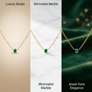 Collier Pendentif Minimaliste de Luxe Plaqué Or 18K pour Fiançailles et Mariage, Émeraude Naturelle Taille Ovale Sertie Griffe, Chaîne Câble - Product Image 1