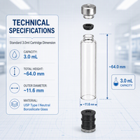 Flacon en verre stérile rechargeable de 3 ml pour emballage de liquides, avec logo imprimé personnalisé, options de couleur, commande en gros