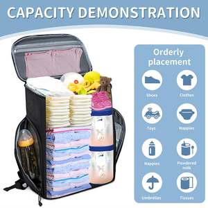 Sac à dos multifonctionnel en polyester avec fermeture éclair, grand sac à couches pour bébé, matelas à langer, port de charge USB - Product Image 3