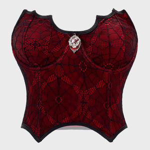 Canotta Sexy da <span class=keywords><strong>Donna</strong></span> con Motivo a Ragnatela, Stile Gotico Retrò, Design Scheletro Senza Schienale, Elasticità Media, Vestibilità Slim, Senza Maniche, Traspirante in Pizzo - Product Image 1