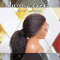 Perruque Lace Frontale Letsfly 360 en Cheveux Humains Brésiliens Yaki Kinky Straight Longs, avec Dentelle Transparente, pour Femmes