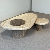 Ensemble de tables basses en travertin naturel Wabi-Sabi, table en pierre asymétrique à plusieurs niveaux pour salon