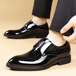 <b>Monk</b> Strap Dress <b>Shoes</b> <b>Men</b> Patent Leather Pointed Toe Anti Slip Office Career Formal Wear <b>Black</b> Size 40 - Product Image 4