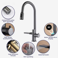 Robinet de cuisine moderne en laiton à commande par capteur, installation monotrou, eau chaude/froide, cascade, noyau en céramique, douchette extractible