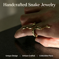 Bague Serpent Artisanale en Laiton Forgé à la Main, Réglable, Vintage, Texturée, Style Serpent Enroulé, Bijou Animal Unique Fait Main, Vente en Gros