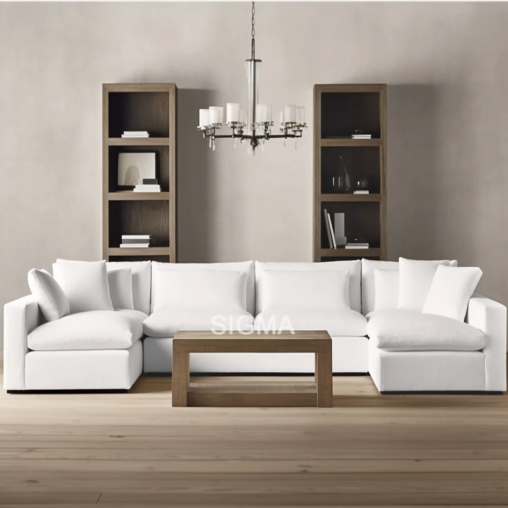 New Arrival Design Sense Fabric Luxury  Soft Modern Home Furniture White Couch Living Room Armrest Sofa Set Furniture