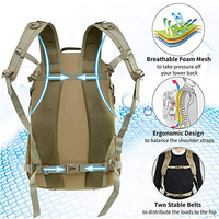 Personnalisable Unisexe Vintage Tactique Sac À Dos 45L Étanche Anti-Vol Camouflage Sac À Dos Fermeture Éclair Polyester Sangles Maille Cadre Extérieur