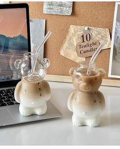 Tùy chỉnh thủy tinh borosilicate với phong cách Bắc Âu Gấu bông Bì<span class=keywords><strong>a</strong></span> và nắp rơm tái sử dụng & thực phẩm an toàn - Product Image 2