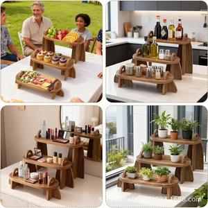 Wooden <b>Ladder</b> <b>Shelf</b> 3 Tier Rectangle Eco Friendly Storage Rack For Food Cosmetics Condiments And Plants Standing Type Retro - Product Image 1