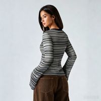 2026 Herbst Neu Eleganter Slim-Fit Gestreifter Mohair Doppelreihiger Neckholder-Cardigan mit Spitze und regulären Ärmeln für Damen – Cross-Border