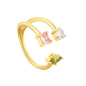 Anillo de Acero Inoxidable de Moda, Chapado en Oro de 18K, con Banda Trenzada y Circonitas Cúbicas de Colores, Anillo Abierto para Mujer - Product Image 3