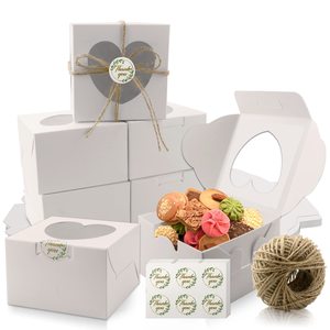 OKCARTON Macaron Box, 10 Packs Cake Paper Container Holder with Grid, White Cookie Sleeve with Clear Plastic Window