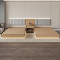 Cama de Hotel Moderna con Plataforma de Madera MDF, Cabecera Integrada y Mesitas de Noche Flotantes para Dormitorio, Apartamento y Proyectos Hoteleros Económicos