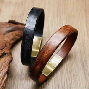 Vòng đeo tay nam bằng da, khóa hợp kim bán chạy YL, khóa thép không gỉ màu đồng, kiểu dáng cổ điển, bề mặt nhẵn - Product Image 3